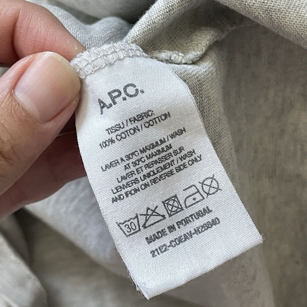 A.P.C. Embroidered Tshirt crewneck short sleeve logo mens Gray (medium) classic - Picture 5 of 6